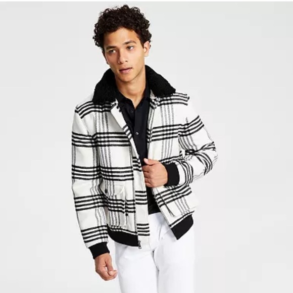 INC International Concepts Loki Ivory Black Plaid Wool Blend Jacket Men’s Large - Picture 8 of 8